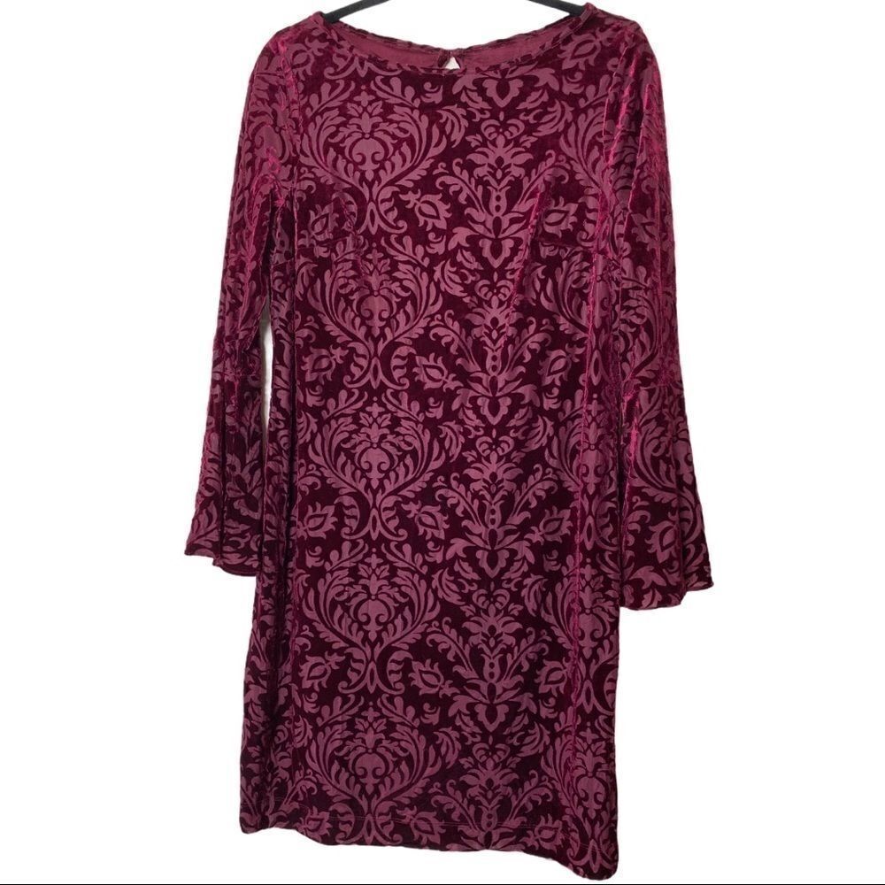 NWT Indication E Red Floral Boatneck Long Sleeve Cocktail Dress Size Medium
